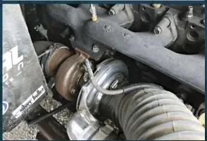  ??  ??  An Industrial Injection Silver 69 turbo is bolted up to the stock common rail exhaust manifold to help supply enough air to the engine. With an 85% Dragon Fire CP3 injection pump and 180hp Industrial Injection injectors, the little truck would have...