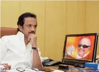  ?? Photograph by HK RAJASHEKAR
M.K. STALIN AT HIS CHENNAI OFFICE ??