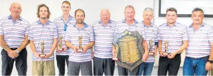  ?? Photo / JMC ?? Alan Smith, Andrew Preistley, Paul Hollard, Logan Scott, sponsor Murray Cleland, Bryan Grafas, Steve Goddard,sam Vincent, and Leigh Goodman.