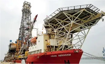  ??  ?? Drillship Aban Abraham berthed at the Hambantota Internatio­nal Port