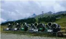  ??  ?? Snow cannon in the Swiss Alps. Photograph: Simon Parkin