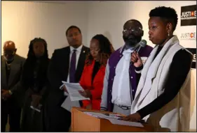  ?? HELEN H. RICHARDSON — THE DENVER POST ?? Community leader Charlyn Moss speaks during a press conference at the Blair- Caldwell African American Research Library in Denver on Wednesday.