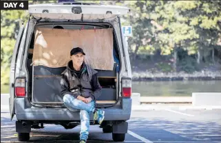  ?? Photo / Mike Scott ?? Neville Harris is spending the lockdown with a friend in his van, parked by the Waikato River near the Hamilton CBD. His main concern is running out of diesel he needs to charge his laptop and phone.