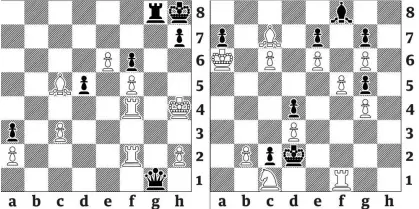  ?? ?? 3911 (left): Jan-Krzysztof Duda v Maksim Chigaev. World Rapid. Samarkand 2023. In the game, Black settled for a draw by 1...Rg2. How, instead, could he have forced mate in six?3911A (right): White mates in five moves (by Fritz Giegold, Munchner Presse 1929). Virtually a single line of play ...