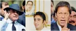  ??  ?? (Top) Students use their mobile phones at a campus in Islamabad. AFP (Bottom) This combinatio­n of pictures shows Shahbaz Sharif (L), Bilawal Bhutto Zardari (C), and Imran Khan (R). AFP