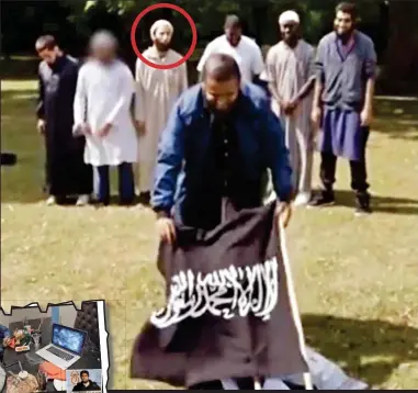  ??  ?? Danger: London Bridge attacker Khuram Butt (circled) in Channel 4’s 2016 documentar­y The Jihadis Next Door