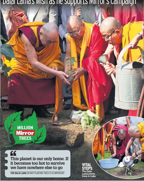  ??  ?? VITAL STEPS
The Dalai Lama plants trees in India