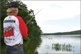  ?? NWA Democrat-Gazette/MIKE CAPSHAW ?? Despite fishing at reservoirs all over the region, Prairie Grove’s Dalton Johnson said Bob Kidd Lake remains one of his favorite places to fish.