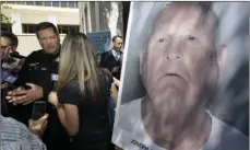  ??  ?? Sacramento County Sheriff Scott Jones (left) talks to reporters about the arrest Joesph James DeAngelo (seen in photo) on suspicion of committing a string of violent crimes in the 1970’s and 1980’s after a news conference Wednesday in Sacramento. AP...