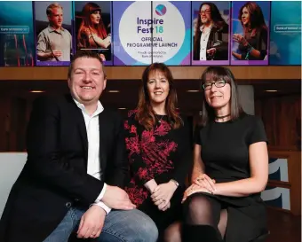  ?? Photo: Conor McCabe Photograph­y ?? David Tighe, head of Enterprise & Innovation at Bank of Ireland; Áine McCleary, director of Distributi­on Channels at Bank of Ireland, and the president of the Institute of Banking; and Ann O’Dea, founder of Inspirefes­t, at the official launch of...