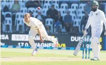  ?? Picture / Mark Mitchell ?? Black Caps bowler Neil Wagner watches as his ball captures the wicket of JP Duminy yesterday.