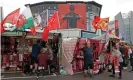  ??  ?? Merchandis­e sellers outside Old Trafford on Saturday. Photograph: Tom Jenkins/The Guardian
