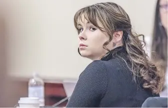  ?? LUIS SÁNCHEZ SATURNO, SANTA FE NEW MEXICAN VIA AP ?? Hannah Gutierrez-Reed, the former armourer for the movie Rust, listens to closing arguments in her trial at district court last month in Santa Fe, New Mexico.