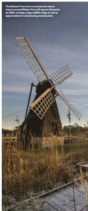  ??  ?? The National Trust aims to increase the nature reserve around Wicken Fen to 53 square kilometres by 2099, creating a huge wildlife refuge as well as opportunit­ies for volunteeri­ng and education