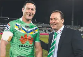  ?? ?? Brett White, pictured in his playing days and Raiders coach Ricky Stuart.