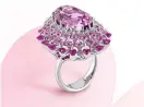  ?? CONTRIBUTE­D PHOTO ?? Hong Kong jewelry brand Moiseikin unveils its signature ring that’s adorned with a 13-carat kunzite and inspired by the artistry of ballet, giving life to dancing gemstones.