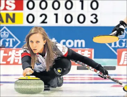  ?? AP PHOTO ?? Canada’s Rachel Homan releases the stone during the CPT World Women’s Curling Championsh­ip 2017 final match against Russia at the Capital Gymnasium in Beijing on Sunday.