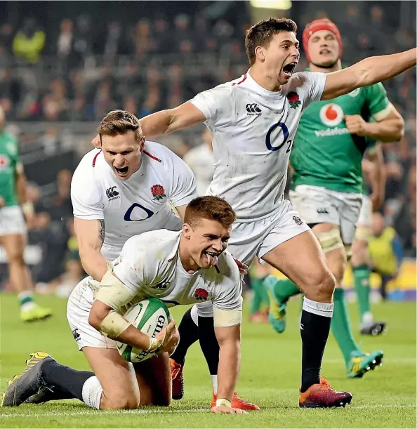  ??  ?? England’s Henry Slade showed a taste for the tryline after scoring twice against Ireland in Dublin in their Six Nations tournament opener.