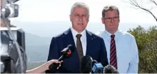  ?? Photo: Matthew Newton ?? DETAILS REVEALED: Deputy Prime Minister Michael McCormack (left) and Groom MP Dr John McVeigh.