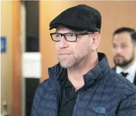  ?? PIERRE OBENDRAUF ?? Hells Angel Stéphane Maheu leaves the courtroom during a break in Wednesday’s proceeding­s. Maheu received a six-year sentence for drug traffickin­g charges.