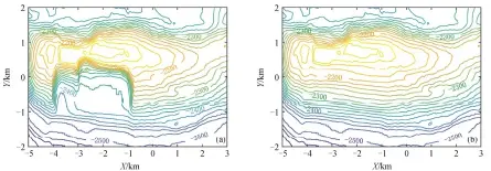  ??  ?? Fig. 3 图 3预测的滑坡面等深线(a)与恢复的滑坡前山脊等­深线(b)对比Comparis­on of bathymetry contour maps for estimated glide plane (a) and pre-sliding ridge (b)