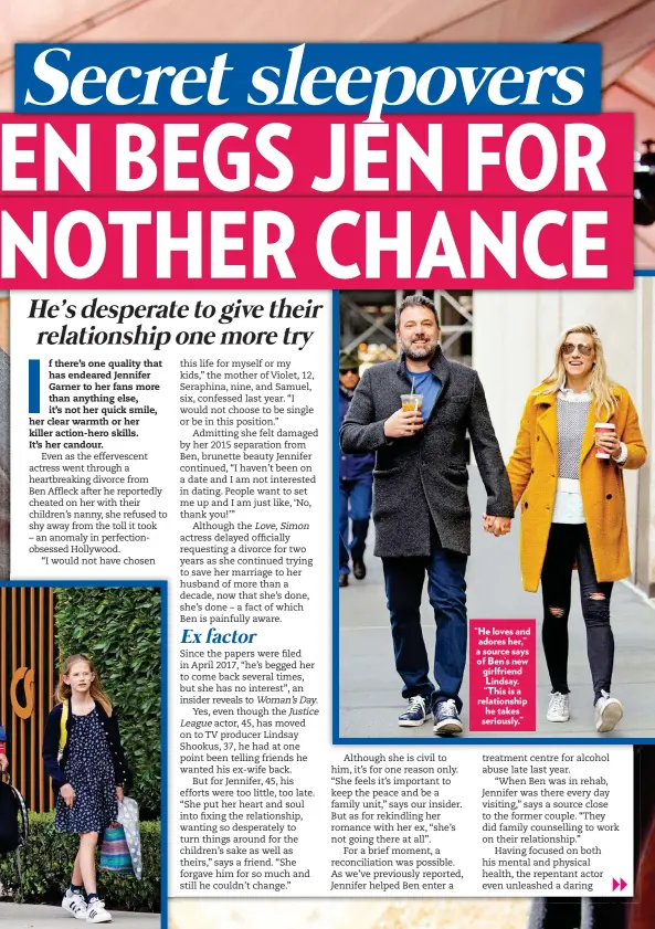  ??  ?? “He loves and adores her,” a source says of Ben’s new girlfriend Lindsay. “This is a relationsh­ip he takes seriously.”