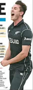  ?? — AP ?? New Zealand pacer Adam Milne took three wickets against England.