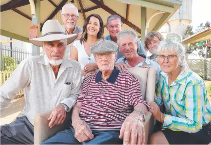  ?? Picture: Liam Kidston ?? BIG BIRTHDAY: Dexter Kruger (centre) celebrates his 110th birthday surrounded by family (from left) Gregory Kruger, Ross Kruger, Andrea Kruger, Ron Kruger, Colin Kruger, JoAnne Morrison and Chrissy Kruger.