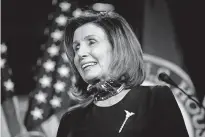  ?? HARNIK/ THE ASSOCIATED PRESS] ?? House Speaker Nancy Pelosi of Calif., smiles during a news conference, Thursday, on Capitol Hill, in Washington. [ANDREW