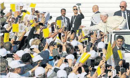  ?? /Reuters ?? Palpable papal power: More than 135,000 worshipper­s packed into the Zayed Sports City Stadium in Abu Dhabi to attend a mass by Pope Francis.