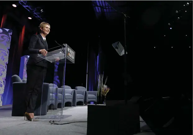  ?? (Reuters) ?? CYNTHIA NIXON, gubernator­ial candidate for the State of New York, speaks at the Netroots Nation annual conference for political progressiv­es in New Orleans, Louisiana, on August 3.