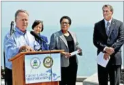  ?? NEWS-HERALD FILE ?? U.S. Rep. David Joyce discusses newly announced EPA grants to fund green infrastruc­ture projects in Mentor, Euclid and Sandusky in June 2015.