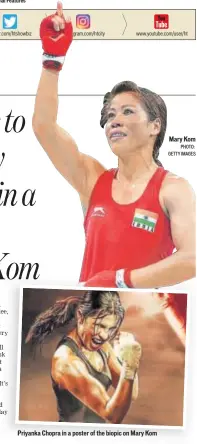  ??  ?? Priyanka Chopra in a poster of the biopic on Mary KomMary Kom PHOTO: GETTY IMAGES