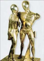  ??  ?? Héctor y Andrómaca. Una de las escasas esculturas en bronce dorado, realizadas en 1970, propiedad de la Fondazione Georgio e Isa de Chirico de Roma