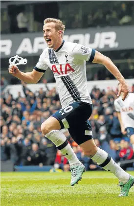  ?? Picture: AFP Photo ?? GREAT STRIKE: Harry Kane celebrates after scoring Spurs’ second goal yesterday