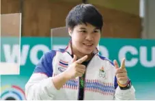  ??  ?? Thailand’s Naphaswan Yangpaiboo­n claimed victory in the women’s 25 metres pistol final at the Asian Shooting Championsh­ips in Doha yesterday.