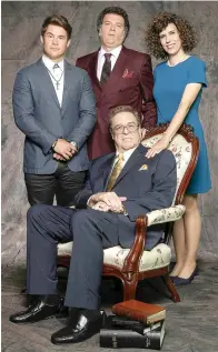  ?? Tribune News Service ?? ■ John Goodman, seated, plays the patriarch of an enormously wealthy televangel­ist family. Adam Devine, left, plays his younger son, Danny McBride his elder son and Edi Patterson his daughter in HBO’s new series “The Righteous Gemstones.”