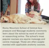 ??  ?? Rocky Mountain School of Animal Acupressur­e and Massage students commonly learn about the school by word of mouth or researchin­g online. The school's most popular courses are equine massage and canine massage. Those are often supplement­ed with applicable anatomy courses.