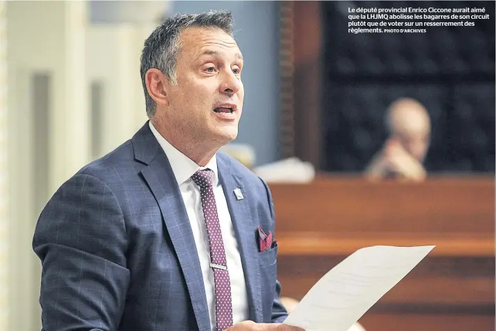  ?? PHOTO D’ARCHIVES ?? Le député provincial Enrico Ciccone aurait aimé que la LHJMQ abolisse les bagarres de son circuit plutôt que de voter sur un resserreme­nt des règlements.