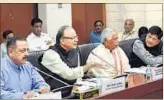  ?? PTI ?? From left: Minister of state for personnel, public grievances and pension Jitendra Singh, finance minister Arun Jaitley, labour minister Bandaru Dattatreya and power minister Piyush Goyal during a meeting with trade unions in New Delhi on Wednesday