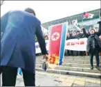  ?? AFP ?? A protester burns a North Korean flag during an anti-North Korea rally outside Seoul station on Monday.