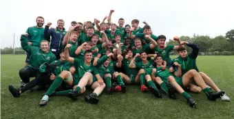  ??  ?? Champions: Connacht U-18s with the Interprovi­ncial trophy following their victory against Ulster