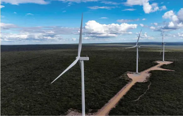 ?? ?? A wind farm in the Brazilian state of Bahia. Clean energy technologi­es will account for 60 per cent of the projected $2.8 trillion global energy investment­s this year AFP