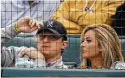  ?? L.M. Otero / Associated Press ?? Johnny Manziel and Colleen Crowley in 2015. Dallas prosecutor­s dismissed a 2016 misdemeano­r domestic assault charge against Manziel on Thursday.