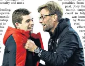  ??  ?? Liverpool footballer Jon Flanagan, left, arrives at Liverpool magistrate­s’ court yesterday. It is not known if he will be discipline­d by his manager, Jürgen Klopp, pictured with Flanagan, below