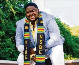  ?? CONTRIBUTE­D ?? Kyle Gregory, seen here at Georgia Southern in May 2019, was in the National Society of Black Engineers. He was hospitaliz­ed July 13 and diagnosed with pneumonia and COVID-19. Gregory died July 19. He was 24.