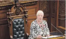  ?? PETER POWER CANADIAN PRESS FILE PHOTO ?? Ontario Lt.-Gov. Elizabeth Dowdeswell delivers the speech from the throne in September 2016. Premier Kathleen Wynne says her Liberal government will deliver a throne speech on Monday.