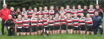  ??  ?? The Enniscorth­y squad. Back (from left): John Bolger, Hannah Byrne, Mikayla O’Leary, Taragh Cooper, Elaine Oladirin, Ellen Rogan, Jessica Wickham, Bríd Kavanagh, Miriam Knoblauch, Chelsea Ajaya, Amelia Morycka, Mia Kelly, Ciara O’Leary, Lara Freeman, Rioghna Hourihan, Lauren Delaney, Myra Kelly. Front (from left): Eamon Whelan, Jessica Blythe, Laura Doyle, Aoife Wafer, Erin Cahill, Katie Whelan (capt.), Chloe McGrath, Miria O’Dowd, Ciara Boland, Kaci O’Connor, Katie Bates, Aoife Codd, Lucy Egan, Colin Cahill.