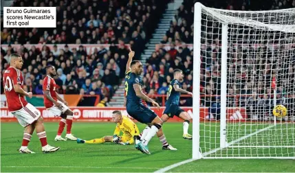  ?? ?? Bruno Guimaraes scores Newcastle’s first goal