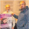  ?? FOTO: LUDGER MÖLLERS ?? Zum Solidaritä­tskonzert am Samstag zugunsten von Mesale Tolu laden der Vater der in der Türkei inhaftiert­en Journalist­in, Ali Riza Tolu, und ihr Bruder, Hüseyin Tolu (rechts), ein.
